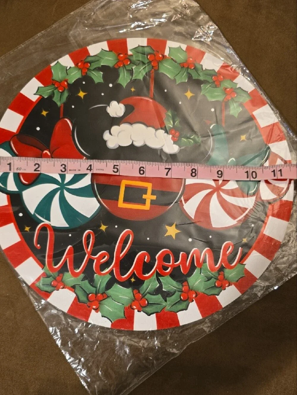 Holiday Mickey Welcome Wooden Decor - Red, Green, Black. NWT.